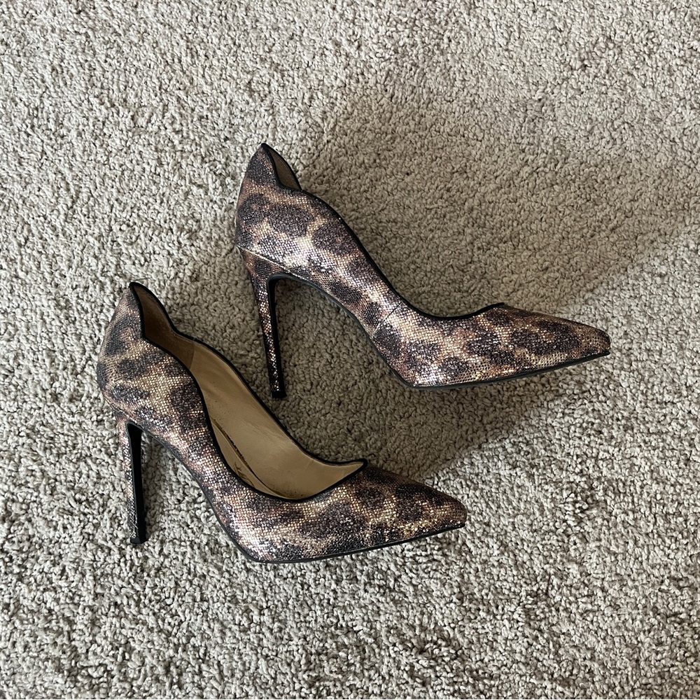 Jessica Simpson Leopard Print Sequin Stiletto Heels